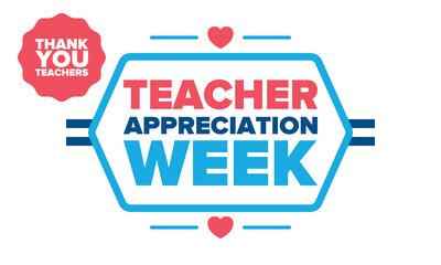 Teacher Appreciation Week in United States. Celebrated annual in May. In honour of teachers who hard work and teach our children. School and education. Student learning concept. Vector illustration