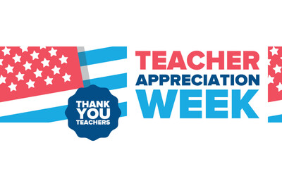 Teacher Appreciation Week in United States. Celebrated annual in May. In honour of teachers who hard work and teach our children. School and education. Student learning concept. Vector illustration