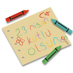23 Nisan Ulusal Egemenlik ve Çocuk Bayramı, English Translated: April 23 National Sovereignty and Children's Day. Artistic drawing illustration.