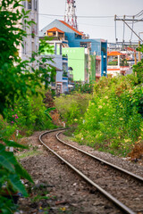 Obraz premium Railway and train in Ho Chi Minh City. Selective focus