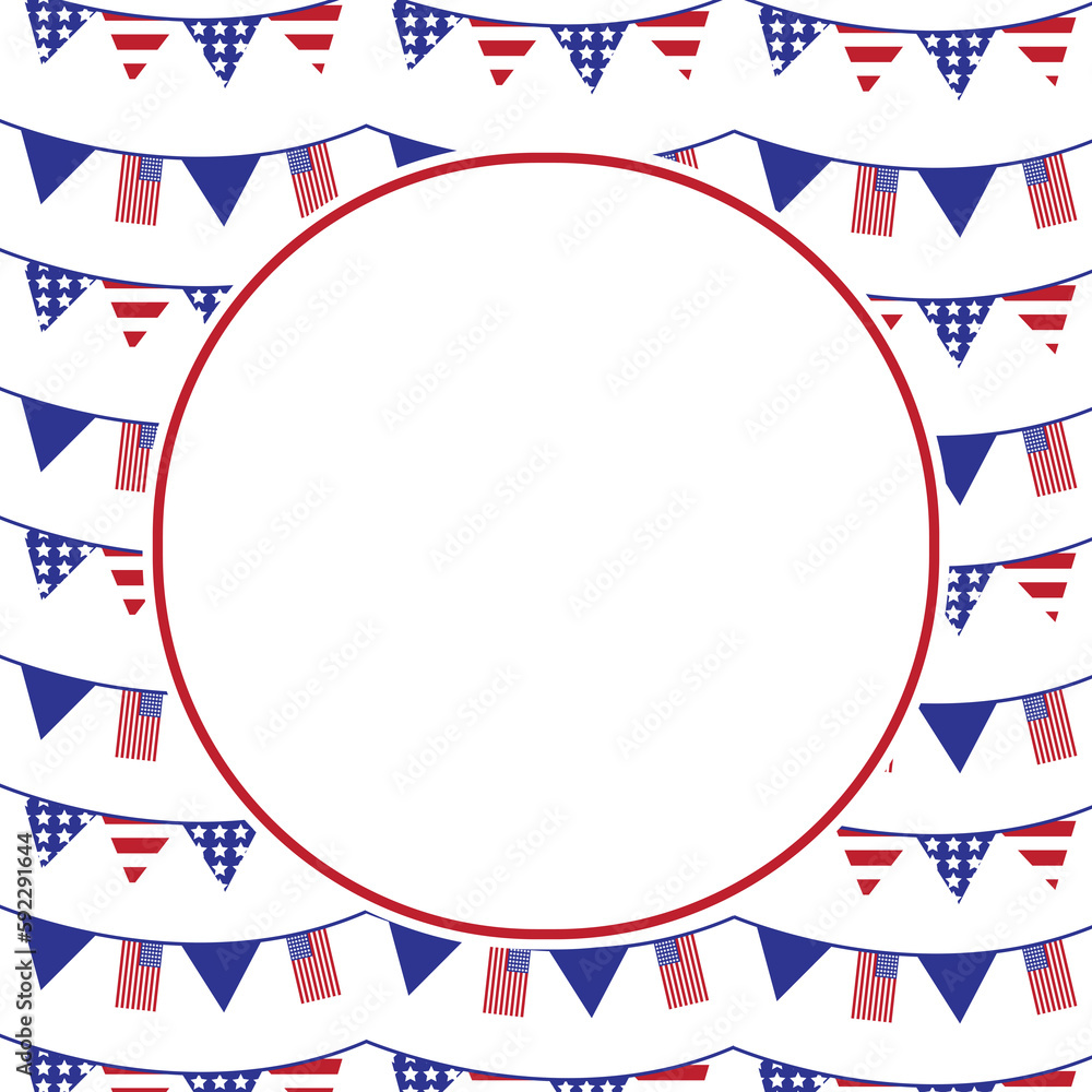 Poster circular blank picture frame with american flags pattern