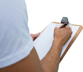 Cropped image of instructor writing on clipboard