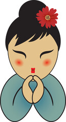 Cartoon japanese woman greeting icon