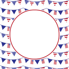 Circular blank picture frame with American flags pattern 