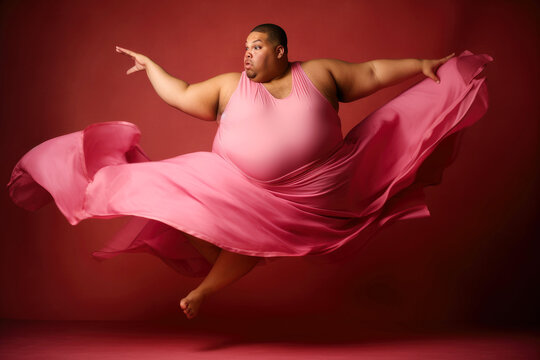Plus-sized ballet dancer as moves with effortless elegance. Generative AI