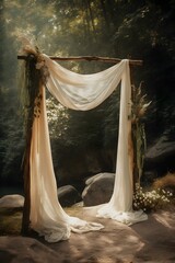 Beautiful Boho Style Wedding Arch with Delicate Cheesecloth Gauze Fabric outdoor studio overlays