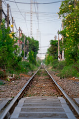 Railway and train in Ho Chi Minh City. Selective focus