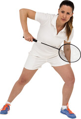 Woman posing with badminton racket