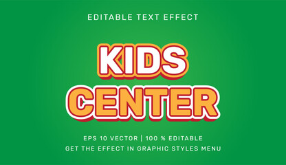 Vector illustration of kids center 3d text effect template