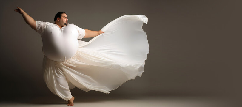Plus-sized ballet dancer as moves with effortless elegance. Generative AI