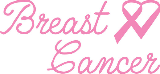 Breast cancer text with ribbon