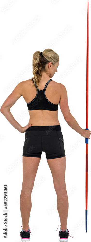 Poster athlete standing with javelin