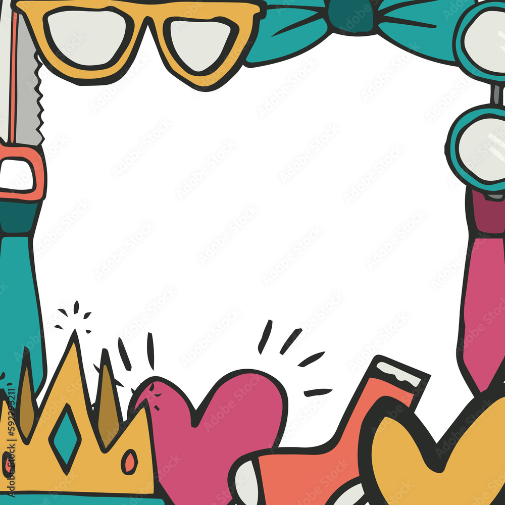 Poster digitally generated image of various icons on frame border
