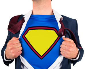 Businessman opening shirt in superhero style