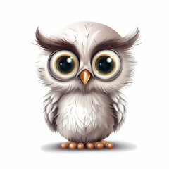 Baby Owl Cartoon Isolated On White Background. Generative AI