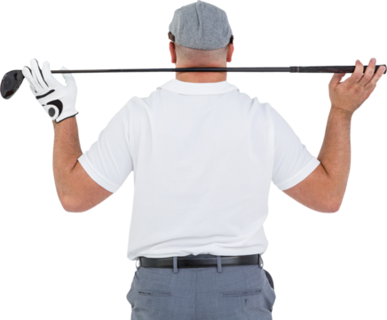 Rear view of golf player holding a golf club - Powered by Adobe