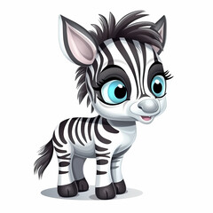 Obraz na płótnie Canvas Baby Zebra Cartoon Isolated On White Backgound. Generative AI