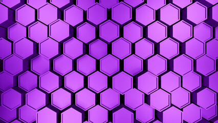 Hexagonal background with purple hexagons, abstract futuristic geometric backdrop or wallpaper with copy space for text