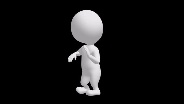White 3d man dancing. Mascot having fun. Silly dance endless loop. 4K FullHD and HD render footage animation on black