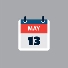 Simple Calendar Page for Day of 13th May - Banner, Graphic Design Isolated on Grey Background - Design Element for Web, Flyers, Posters, Useful for Designs Made for Any Scheduled Events, Meetings