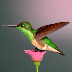 Beautiful hummingbird on pink flowers plant