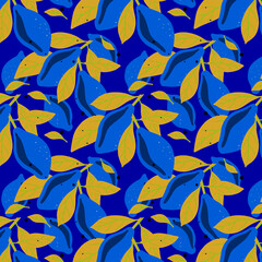 Blue lemon pattern with green leaves