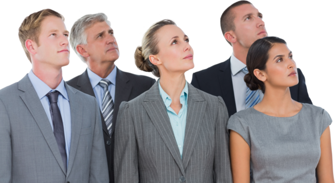 Business team looking up