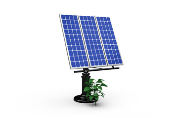3D Blue solar panel with plant