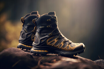 Outdoor walking and hiking boots, illustration generative AI