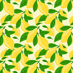 Chaotic pattern of yellow lemon with green leaves
