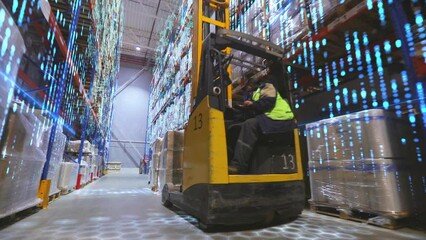 Modern warehouse in a factory. Forklift in a large warehouse. Modern production. Modern warehouse concept