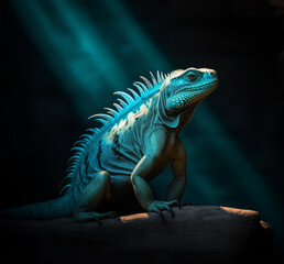 Obraz premium Detailed portrait of blue iguana, generative ai