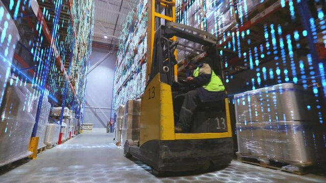 Modern warehouse in a factory. Forklift in a large warehouse. Modern production. Modern warehouse concept