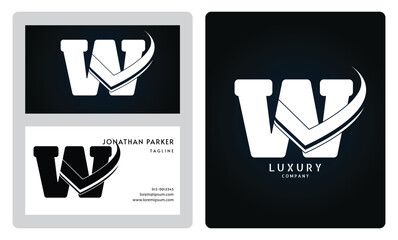 Vip business card template. Premium letter W logo with luxury business card design. Elegant corporate identity.