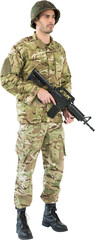 Full length of soldier holding rifle 