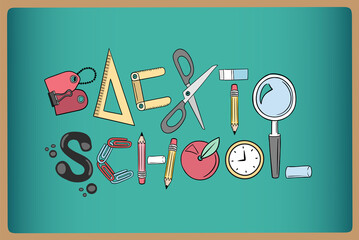 Illustration of back to school written with school utensils vector