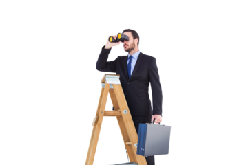 Businessman looking on a ladder