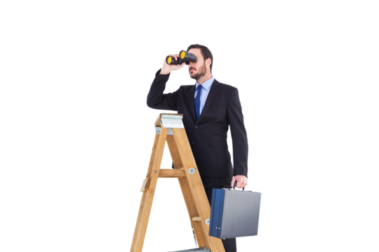 Businessman looking on a ladder