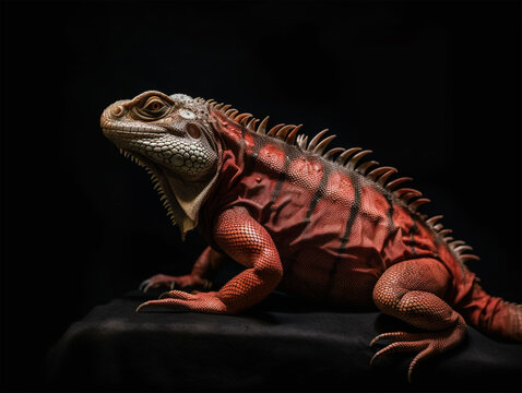 Detailed portrait of red iguana, generative ai