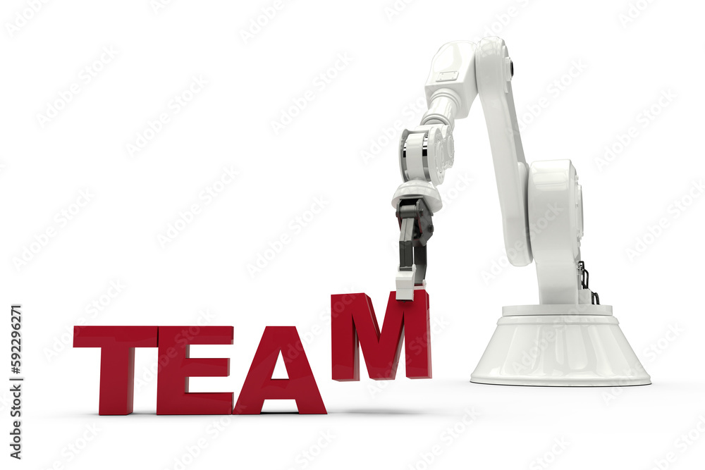 Poster robotic arm arranging team text