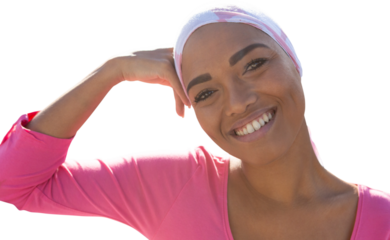 Lovely women wearing mantra scarf on white background