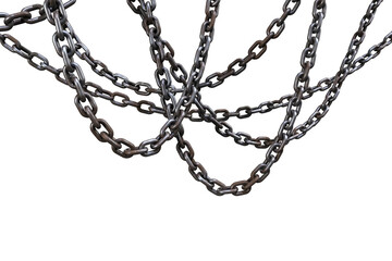 3d image of connected metallic chains hanging