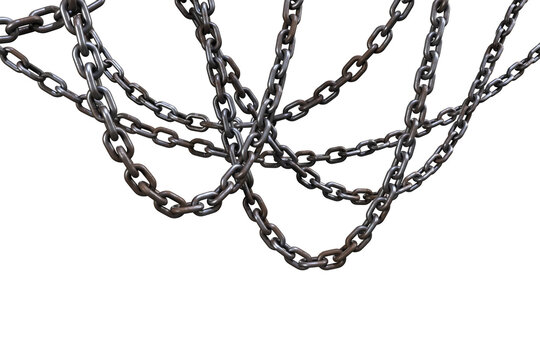 3d image of connected metallic chains hanging