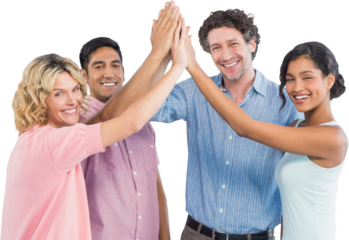 Casual business team high fiving