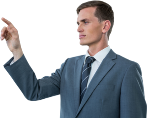 Businessman touching invisible screen