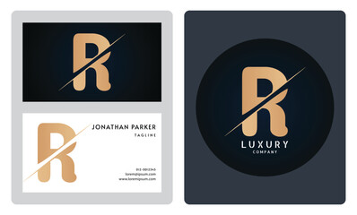 Luxury business card template. Premium letter R logo with luxury business card design. Elegant corporate identity.