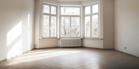 Corner of white empty room with parquet floor, Generative AI