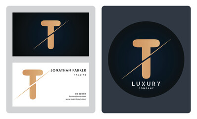 Luxury business card template. Premium letter T logo with luxury business card design. Elegant corporate identity.