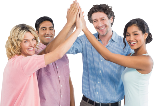  Casual business team high fiving - Powered by Adobe