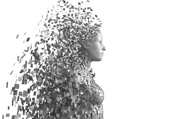 Side view of gray pixelated 3d woman